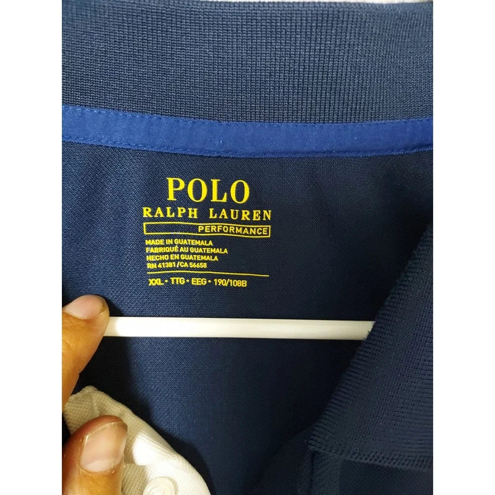 Polo Ralph Lauren Polo Shirt Mens XXL 2XL Colorblock Performance Navy White Blue